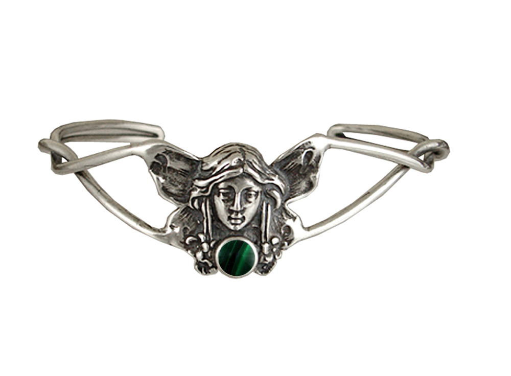 Sterling Silver Victorian Fairy Cuff Bracelet With Malachite